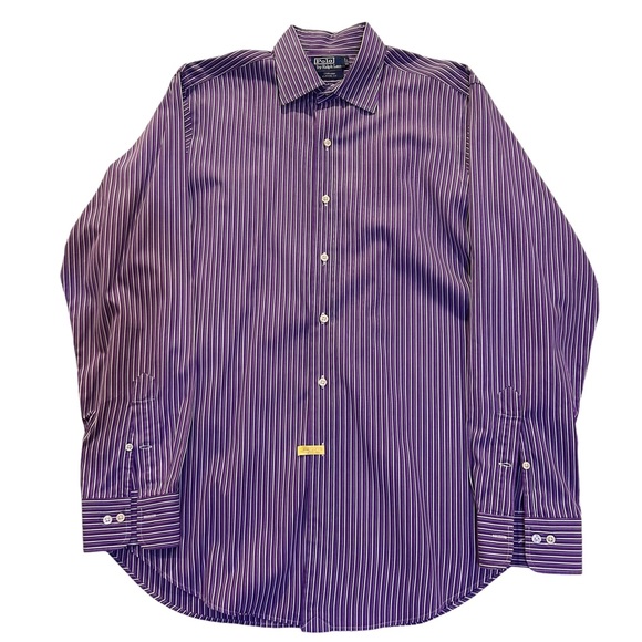 Ralph Lauren Polo Shirt Long Sleeve Purple Striped Classic Fit 16/34-35 - Picture 3 of 7